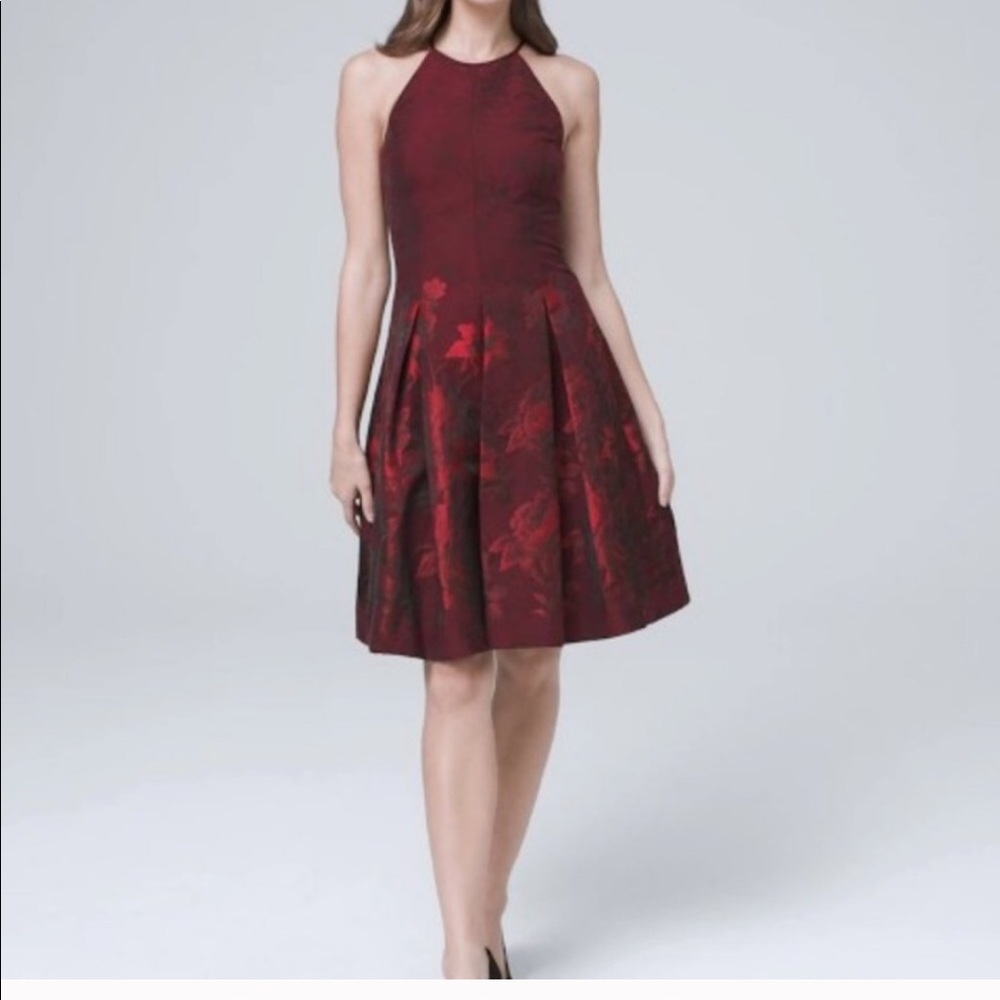 WHBM Burgundy Rose Jacquard Dress